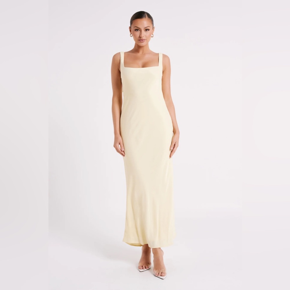 Meshki Ensley Satin Light Yellow Maxi Dress Size L